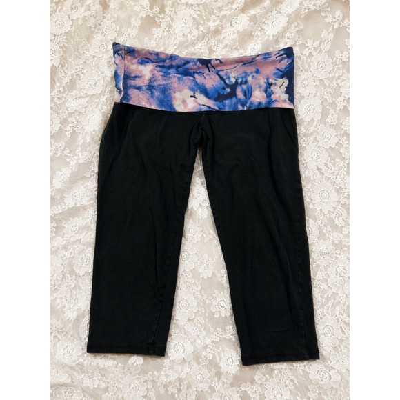 Mossimo Supply Co. Pants - Y2K Black Tie Dye Foldover Waist Capri Crop Leggings M 2000s Gym Lounge 2010s
